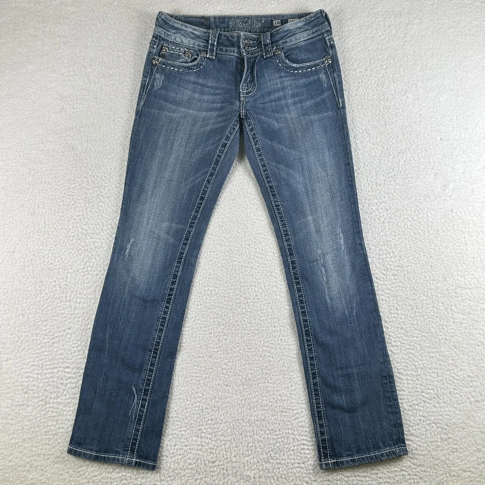 Miss Me‎ Jeans Womens 28 Straight Leg Embellished Flap Pockets Y2K Angel Wings - Picture 5 of 16